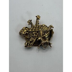 Vintage Gold Tone Noah's Ark Animal Brooch – Figural Giraffe Elephant Zebra Pin